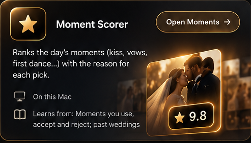 Moment Scorer: ranks the day's moments with the reason for each pick.