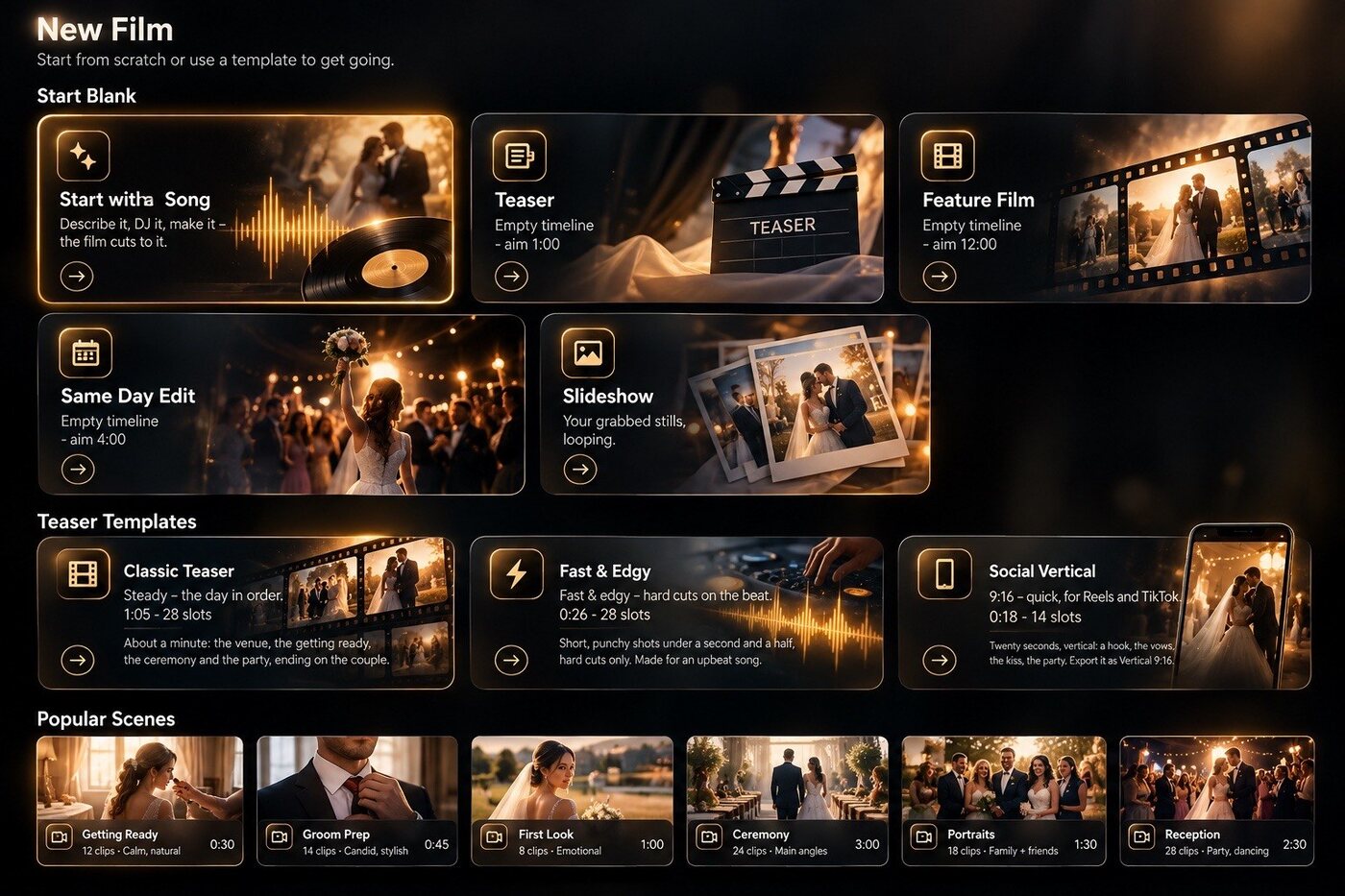 Wedding Studio Pro on Mac: the New Film screen
